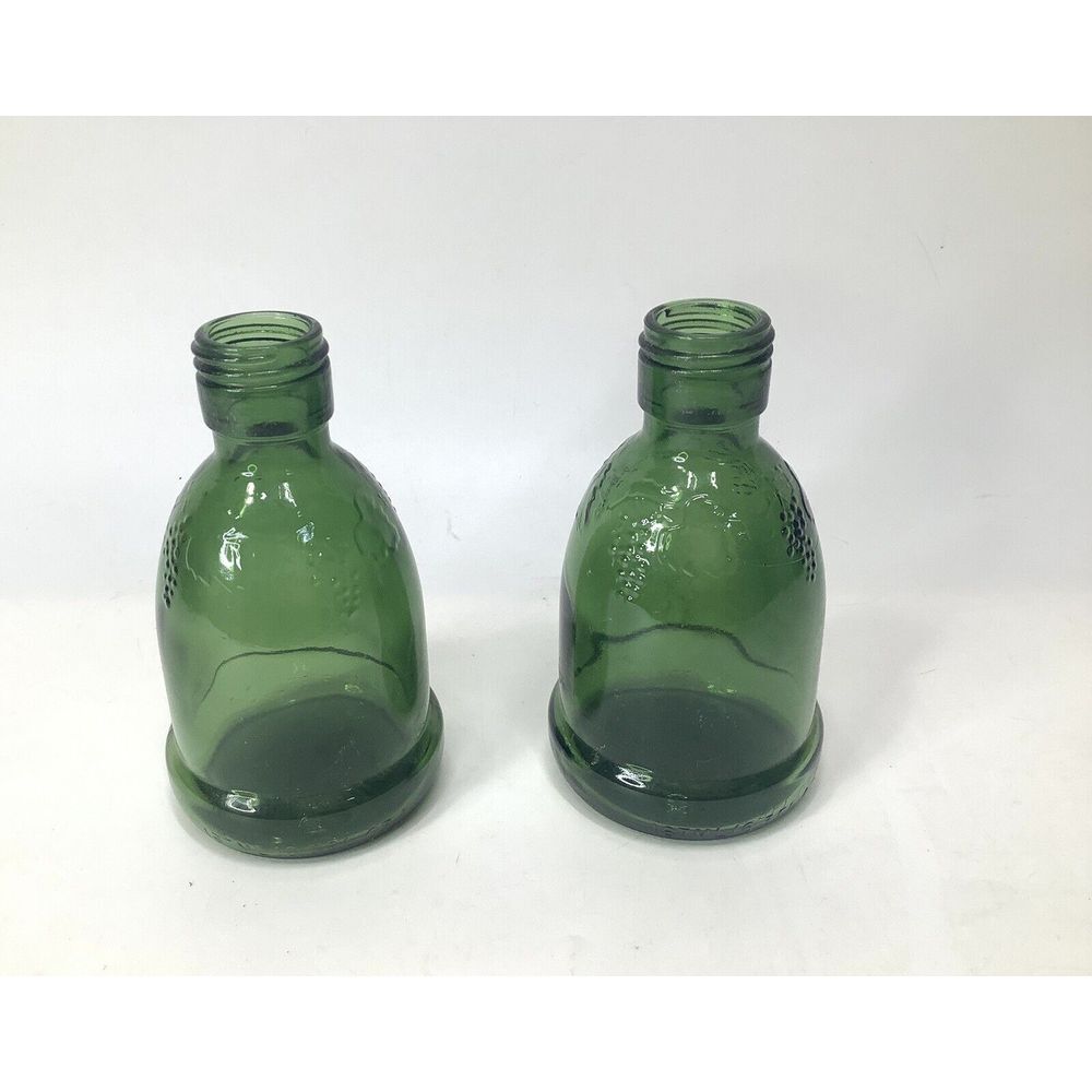 2 Vintage Wine World 1976 Green Glass Sampling Bottle Raised‎ Grape Design
